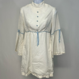 1970's Siro Petite White Babydoll Dress with Long Bell Sleeves SP‎